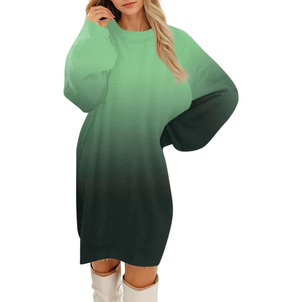 image:imageGnrique Robe Pull Femme Hiver Couleur Unie Dcontract Chic et lgante Manche Longue Oversize Robe Pull Col Rond Chaud Automne Hiver Tunique Robes02vert