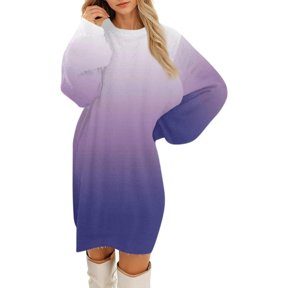 image:imageGnrique Robe Pull Femme Hiver Couleur Unie Dcontract Chic et lgante Manche Longue Oversize Robe Pull Col Rond Chaud Automne Hiver Tunique Robes02violet Clair