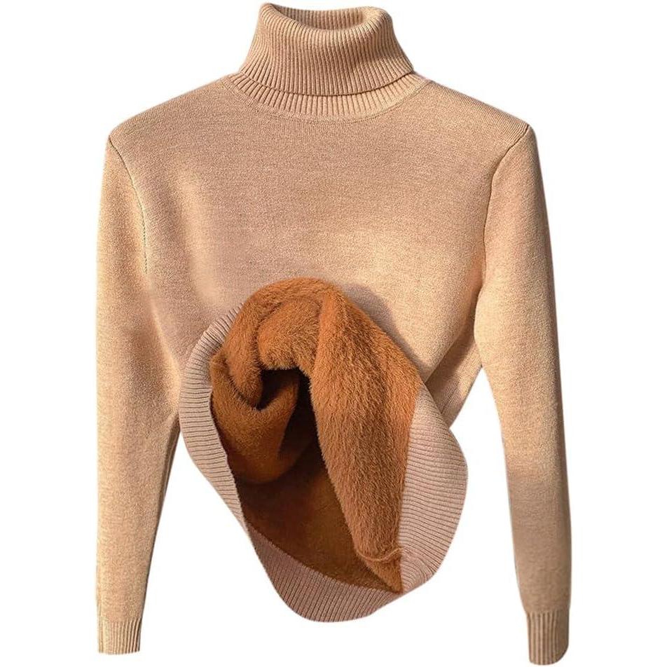 image:imageMinetom Pull Col Roul Femme Pullover Manches Longues Doubl Polaire Pull Basique Chandail Casual Chaud sousvtement Thermique Hauts Tops1 A Kaki