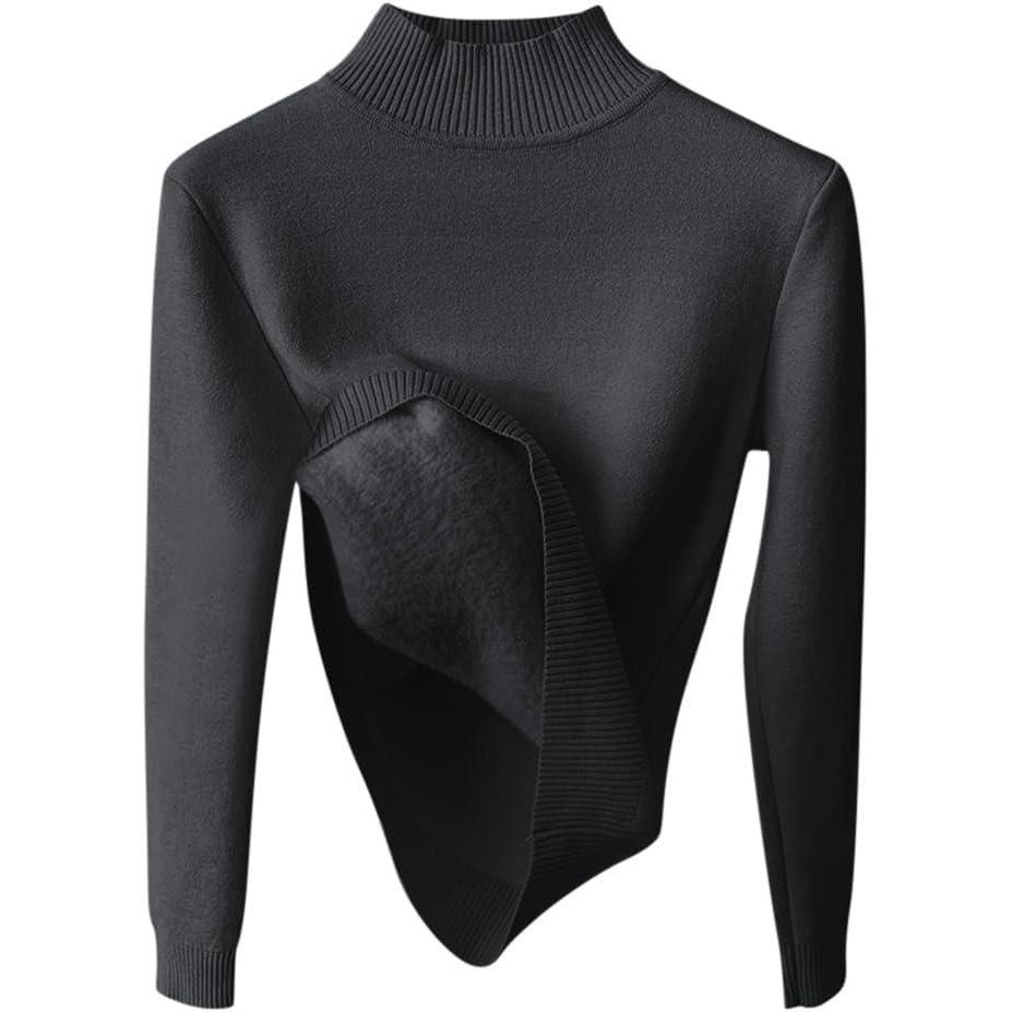 image:imageMinetom Pull Col Roul Femme Pullover Manches Longues Doubl Polaire Pull Basique Chandail Casual Chaud sousvtement Thermique Hauts TopsB Noir