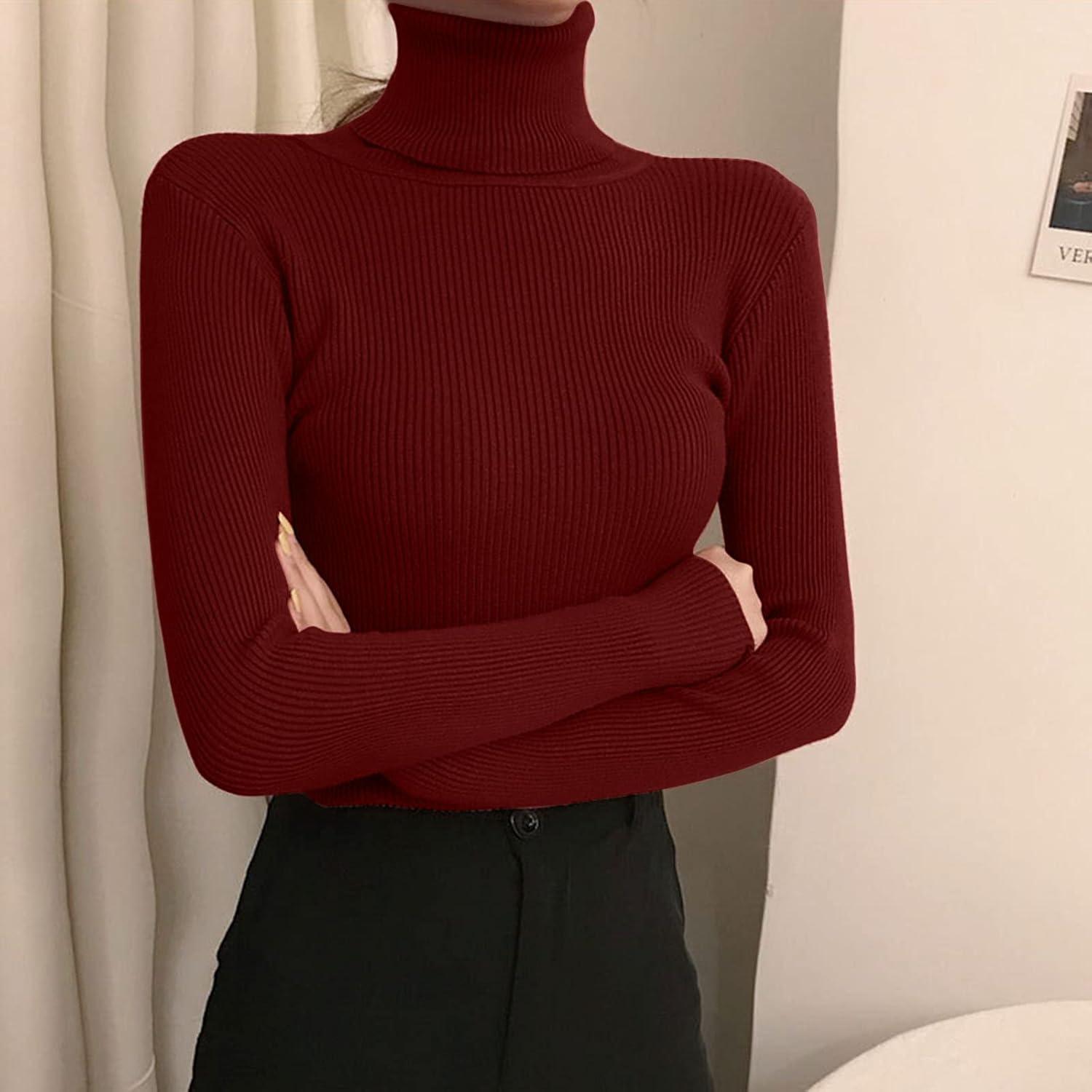 image:imageLegging col roul et manches longues pour femme Automne et hiver 2022 Pull en tricot serr avec un pull noir fin sous le reversRd1