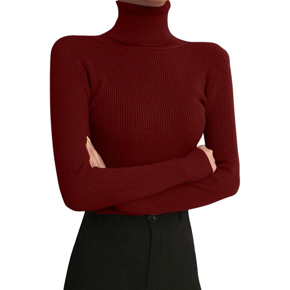 image:imageLegging col roul et manches longues pour femme Automne et hiver 2022 Pull en tricot serr avec un pull noir fin sous le reversRd1