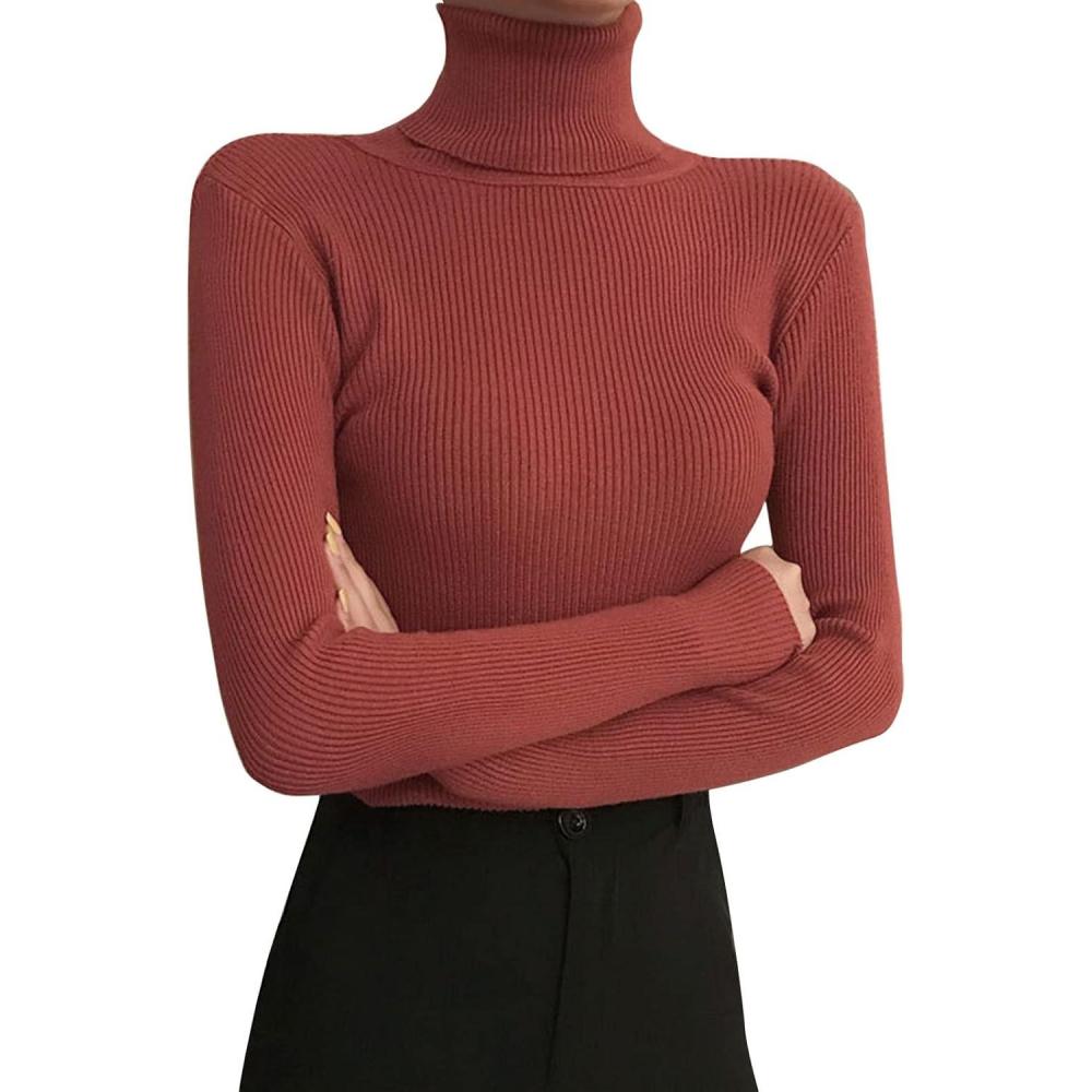 image:imageLegging col roul et manches longues pour femme Automne et hiver 2022 Pull en tricot serr avec un pull noir fin sous le reversRd2