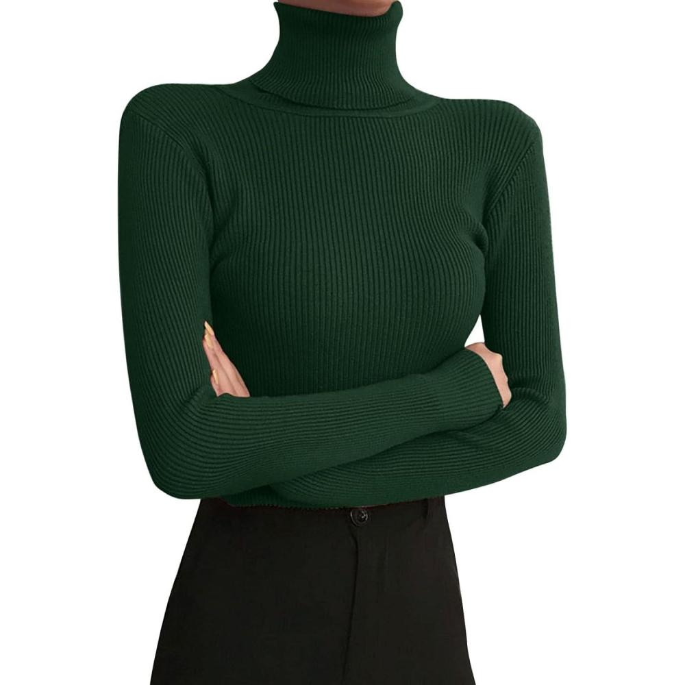 image:imageLegging col roul et manches longues pour femme Automne et hiver 2022 Pull en tricot serr avec un pull noir fin sous le reversVert