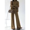 AOHITE Ensemble 2 pièces pour femme avec pull en tricot et pantalon à jambes larges(Marron)