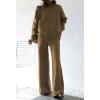 AOHITE Ensemble 2 pièces pour femme avec pull en tricot et pantalon à jambes larges(Marron)