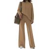 AOHITE Ensemble 2 pièces pour femme avec pull en tricot et pantalon à jambes larges(A Dark Abricot)