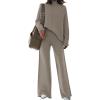 AOHITE Ensemble 2 pièces pour femme avec pull en tricot et pantalon à jambes larges(A Kaki)