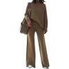 AOHITE Ensemble 2 pièces pour femme avec pull en tricot et pantalon à jambes larges(Marron)