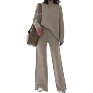 AOHITE Ensemble 2 pièces pour femme avec pull en tricot et pantalon à jambes larges(A Kaki)