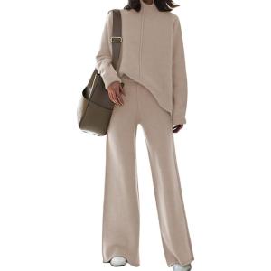 AOHITE Ensemble 2 pièces pour femme avec pull en tricot et pantalon à jambes larges(Abricot.)