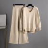 Combinaison En Tricot Pour Femme Manche Longue 2 Pièces Ensemble De Salon Automne Hiver Chaud Ensemble Chemise Pantalon Décontracté Chic Et Elegant Femme Tenue De Sport Tenue D&rsquo;intérieur(Beige)