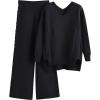 Combinaison En Tricot Pour Femme Manche Longue 2 Pièces Ensemble De Salon Automne Hiver Chaud Ensemble Chemise Pantalon Décontracté Chic Et Elegant Femme Tenue De Sport Tenue D&rsquo;intérieur(Noir)