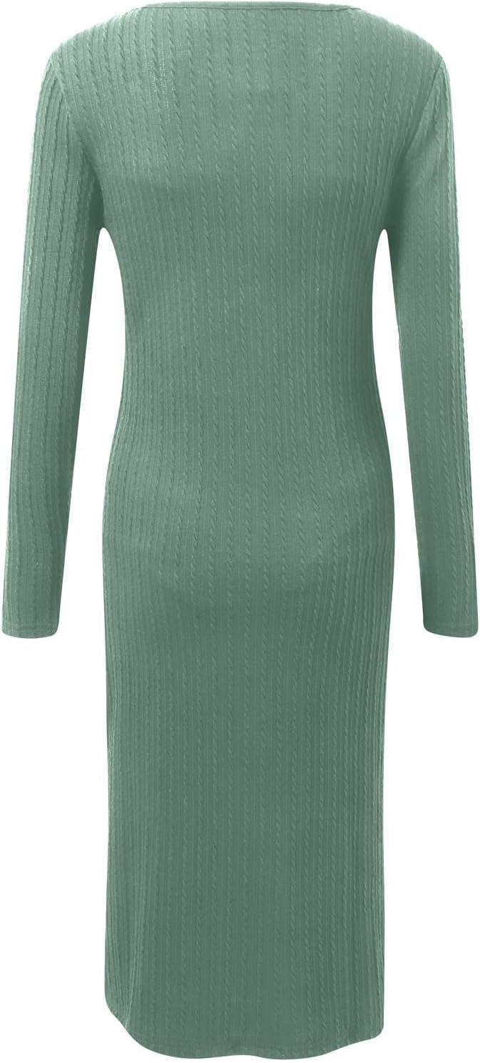 image:imageGenerisch Robe pull pour femme Hiver chaud Manches longues Robe de maternit douillette Automne Robe dallaitement Robe dallaitement moulante Robe en tricot raye avec col en VO Vert