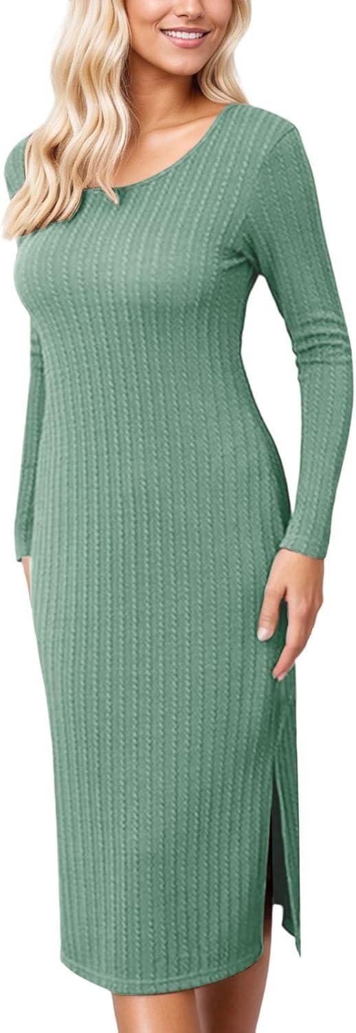 image:imageGenerisch Robe pull pour femme Hiver chaud Manches longues Robe de maternit douillette Automne Robe dallaitement Robe dallaitement moulante Robe en tricot raye avec col en VO Vert