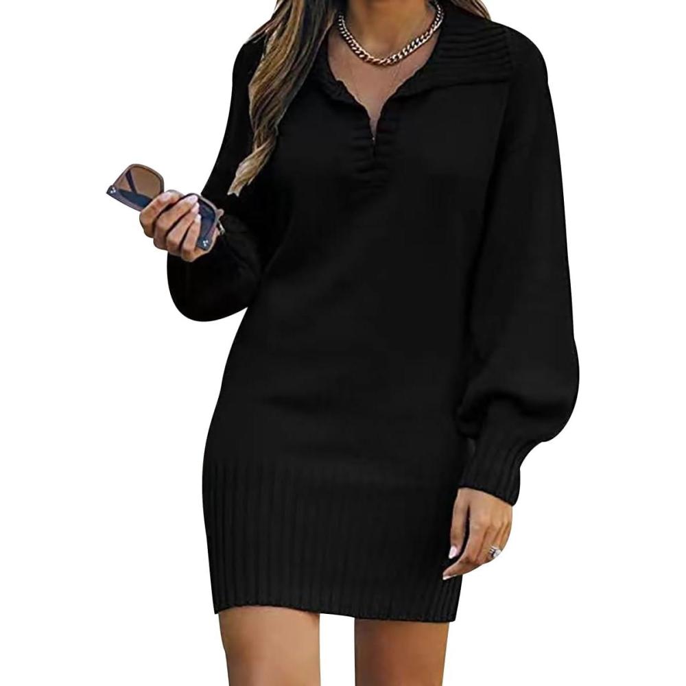 image:imagePull Long Femme Robe Pull Col V Femme Hiver Robe en Tricot Robe en Maille Fine Femme Grande Taille Robe Tricote Robes Pull Longue Femme Oversize Chic Robe Pull Courte Sweater Femme LongNoir