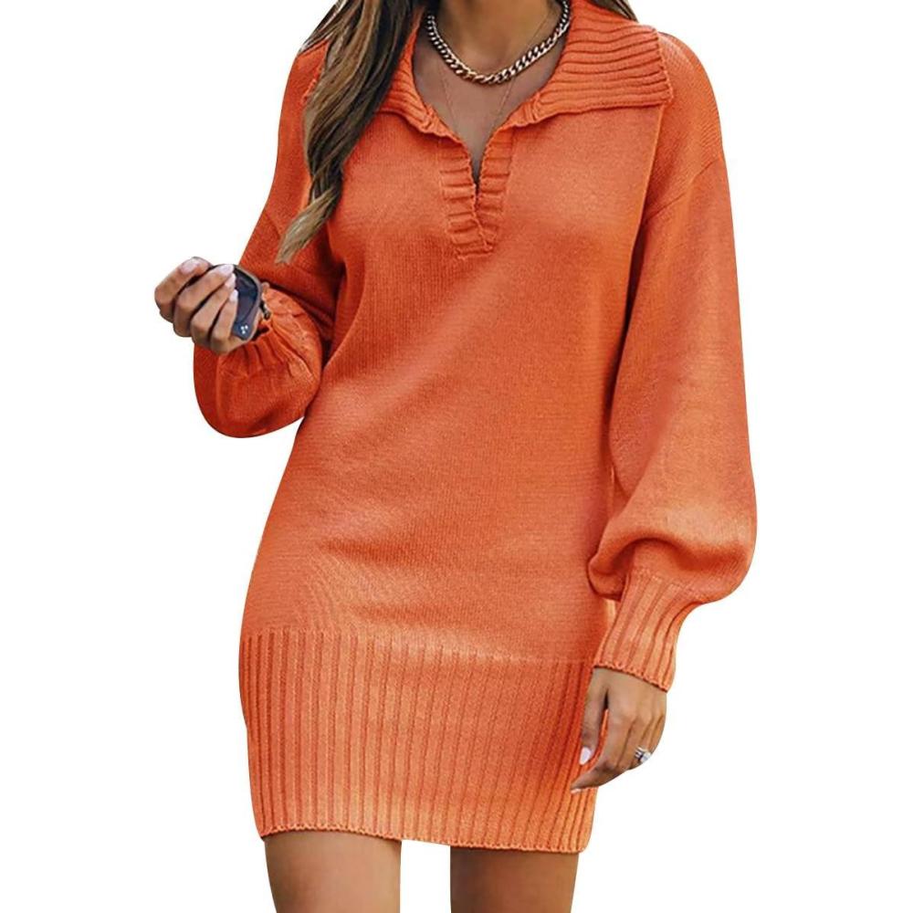 image:imagePull Long Femme Robe Pull Col V Femme Hiver Robe en Tricot Robe en Maille Fine Femme Grande Taille Robe Tricote Robes Pull Longue Femme Oversize Chic Robe Pull Courte Sweater Femme LongOrange
