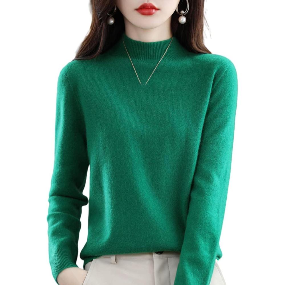 image:imagePull en cachemire pour femme manches longues et col rond doux et chaud pull en tricot pour lautomne et lhiverVert