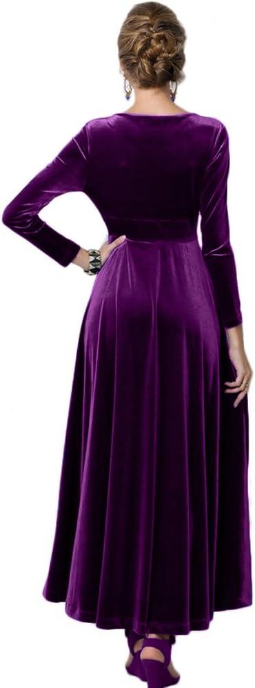 image:imageUrban GoCo Damen Elegant VAusschnitt Langarm Samt Maxi Kleider Party A Linie Lang AbendkleiderViolet