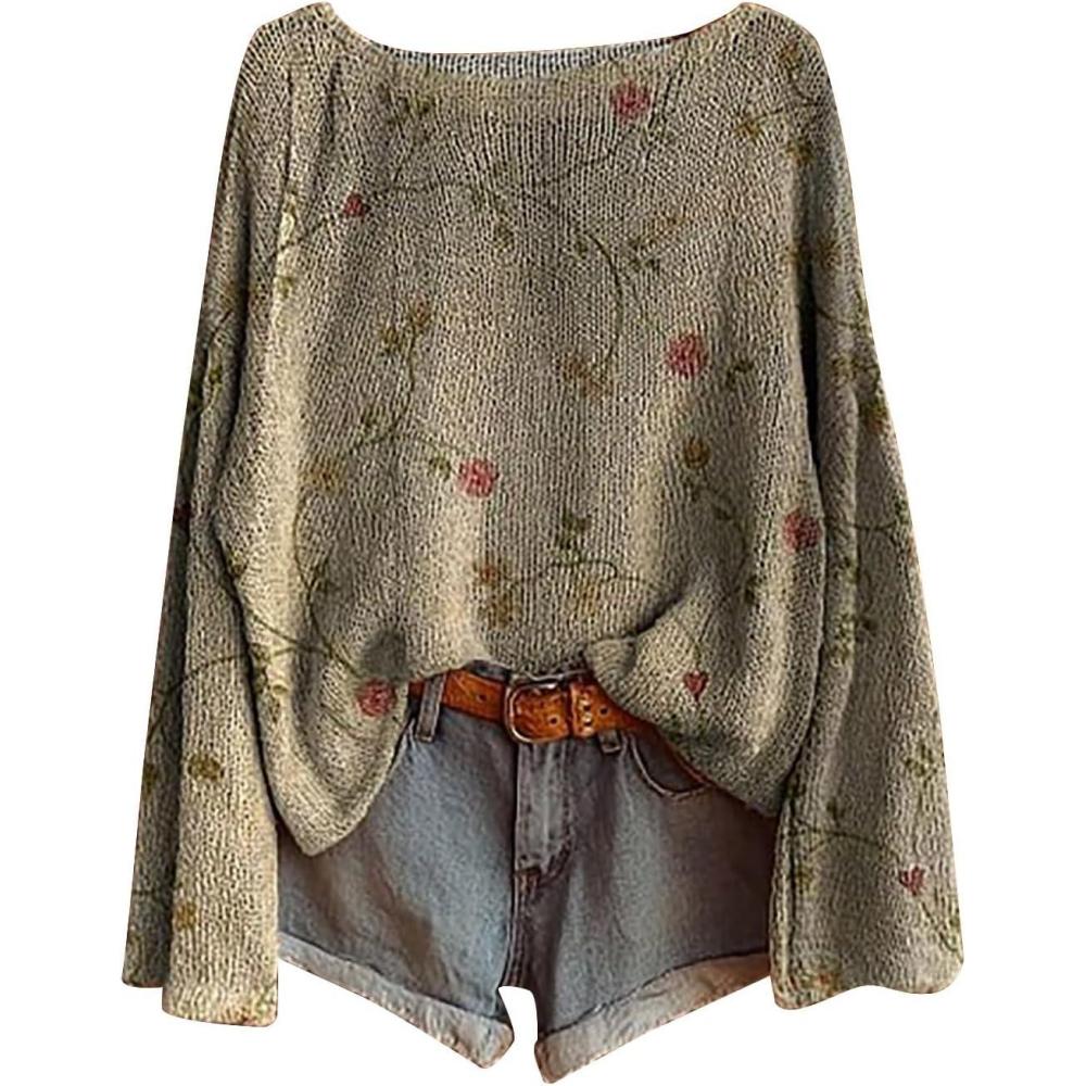image:imagePull Femme Hiver Col Rond Pulls en Tricot Chic Et Elegant Imprim Lger Pull Cachemire Hiver Chaud Dcontracts Sweater Pas Cher Ample Pullover Manches Longues Oversize VtementsY1grey