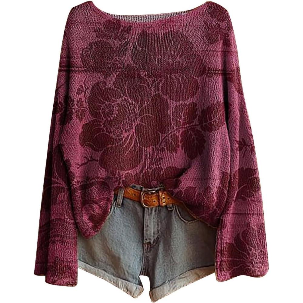 image:imagePull Femme Hiver Col Rond Pulls en Tricot Chic Et Elegant Imprim Lger Pull Cachemire Hiver Chaud Dcontracts Sweater Pas Cher Ample Pullover Manches Longues Oversize VtementsZ1hot Pink