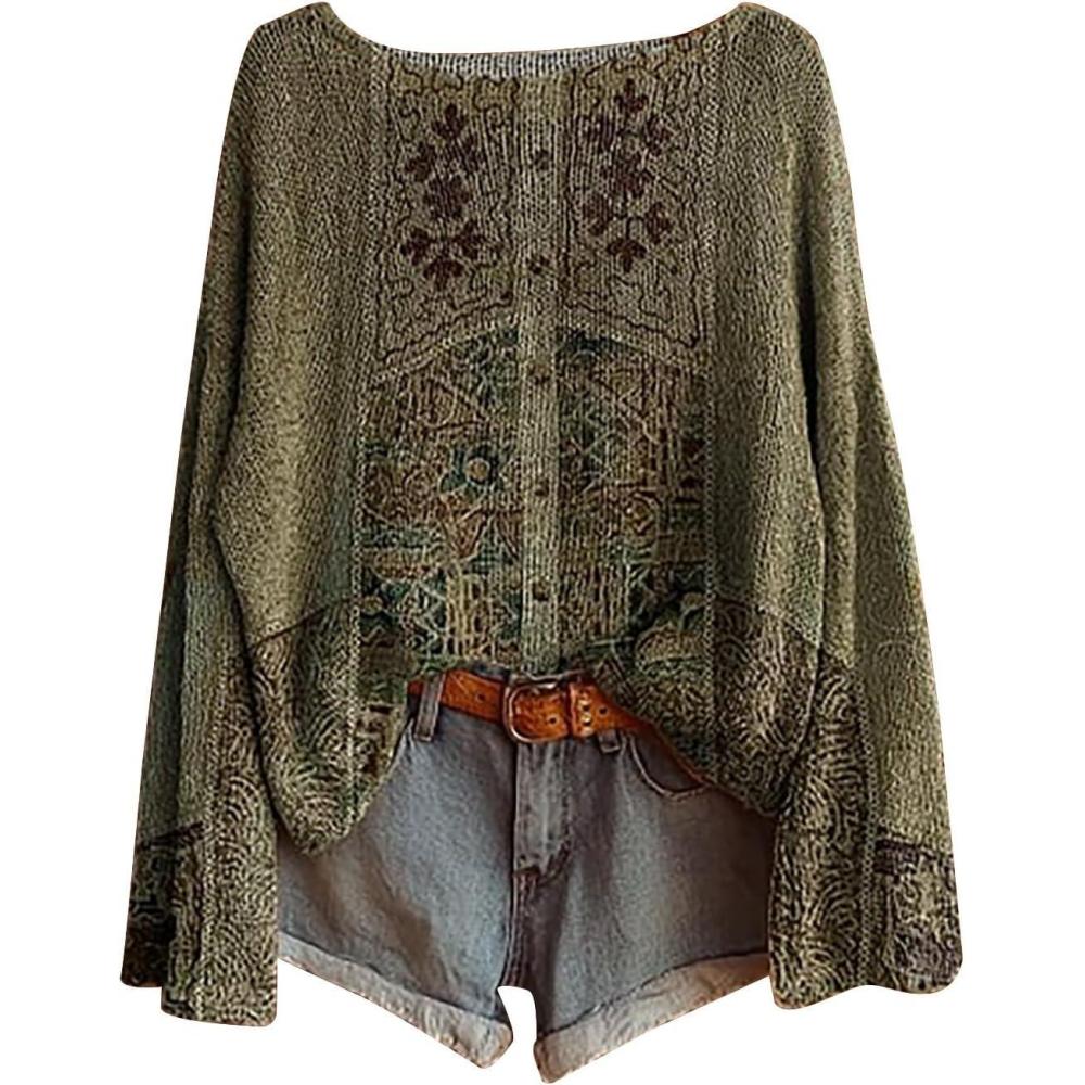 image:imagePull Femme Hiver Col Rond Pulls en Tricot Chic Et Elegant Imprim Lger Pull Cachemire Hiver Chaud Dcontracts Sweater Pas Cher Ample Pullover Manches Longues Oversize VtementsZ1green
