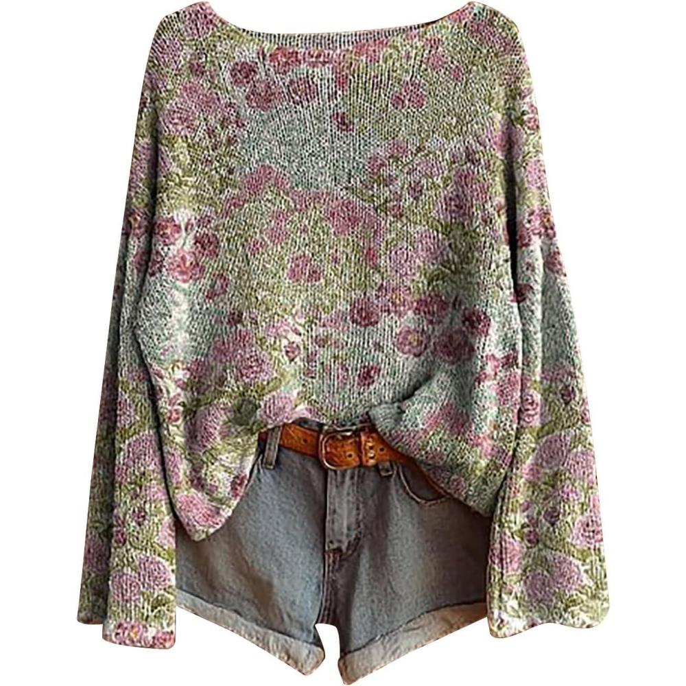image:imagePull Femme Hiver Col Rond Pulls en Tricot Chic Et Elegant Imprim Lger Pull Cachemire Hiver Chaud Dcontracts Sweater Pas Cher Ample Pullover Manches Longues Oversize VtementsY1pink