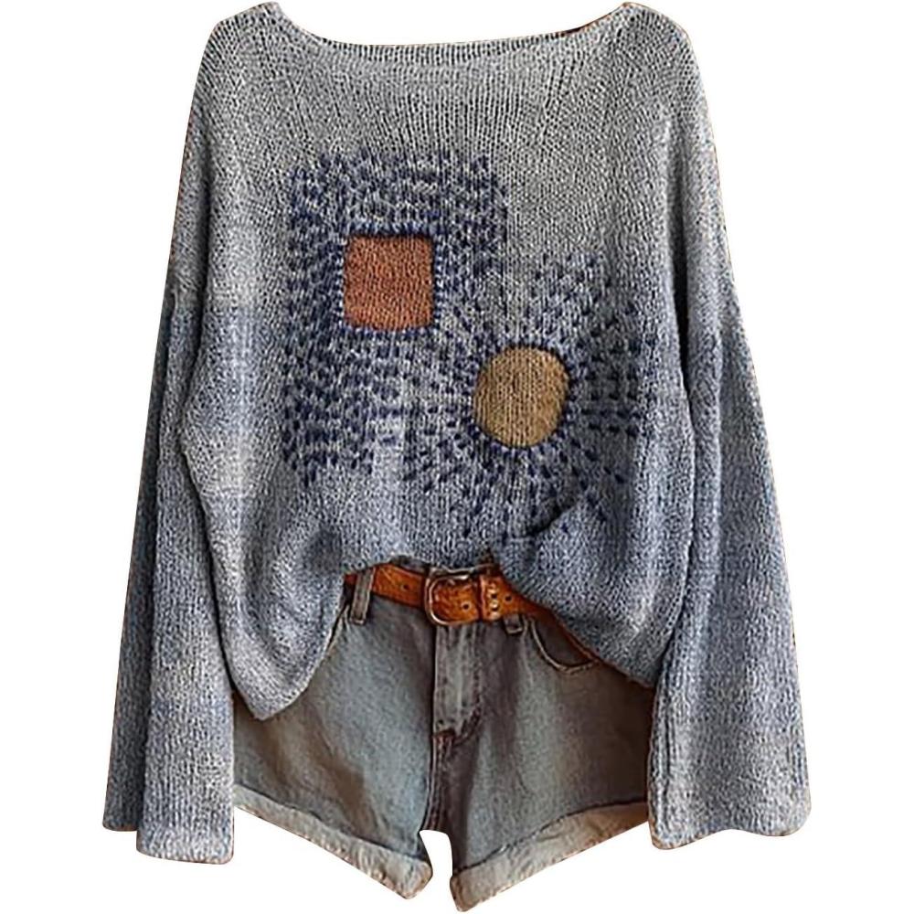 image:imagePull Femme Hiver Col Rond Pulls en Tricot Chic Et Elegant Imprim Lger Pull Cachemire Hiver Chaud Dcontracts Sweater Pas Cher Ample Pullover Manches Longues Oversize VtementsZ1grey