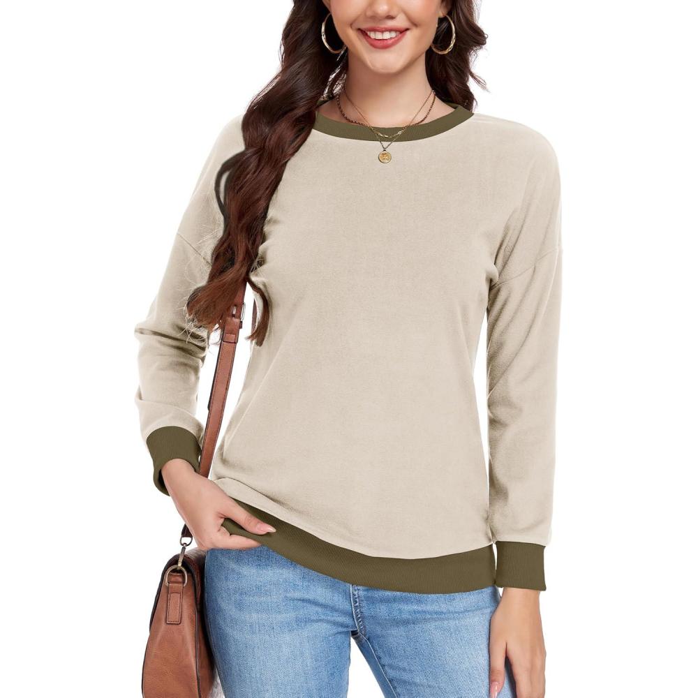 image:imagePull Femme Chic Elegant Col Rond Dcontract Sweatshirt Hiver Basic Lger TopKaki