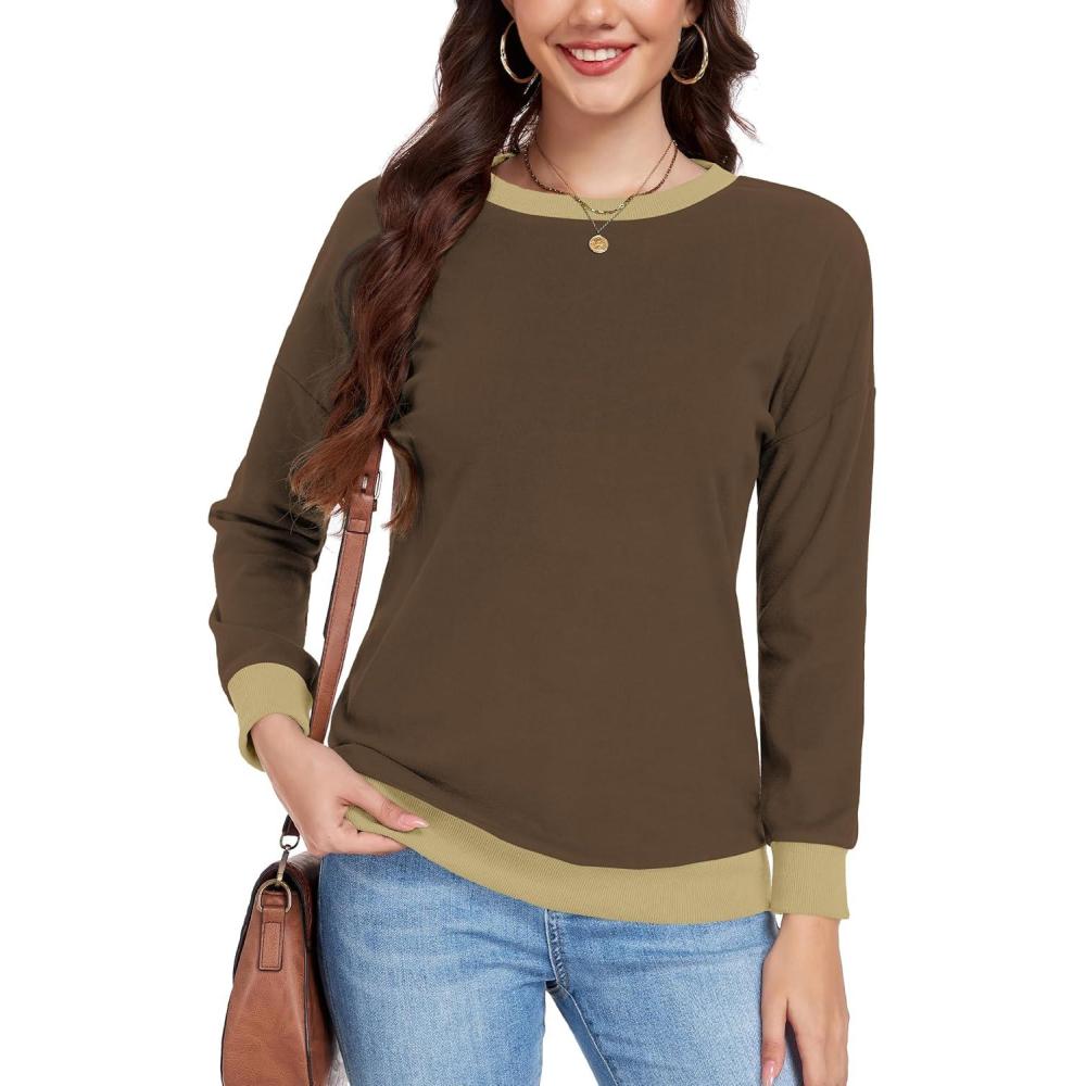 image:imagePull Femme Chic Elegant Col Rond Dcontract Sweatshirt Hiver Basic Lger TopMarron