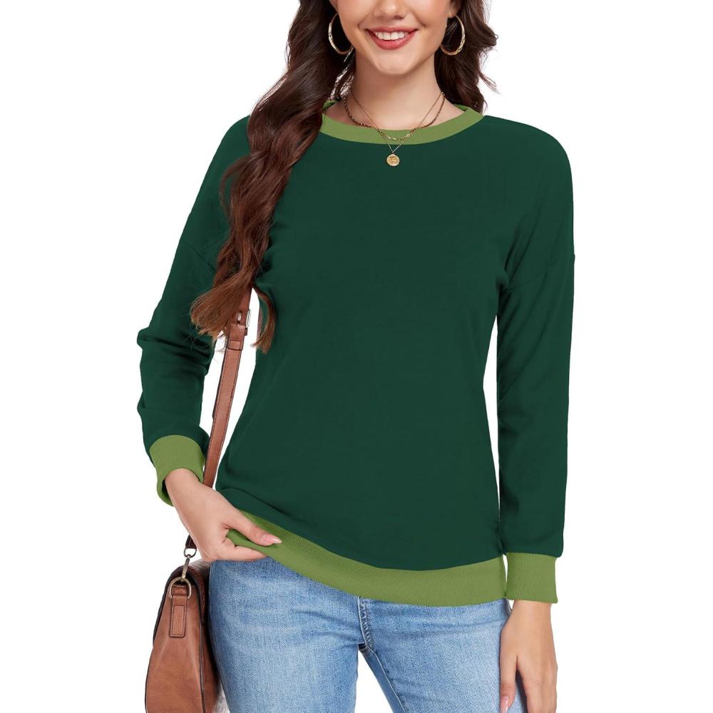 image:imagePull Femme Chic Elegant Col Rond Dcontract Sweatshirt Hiver Basic Lger TopVert