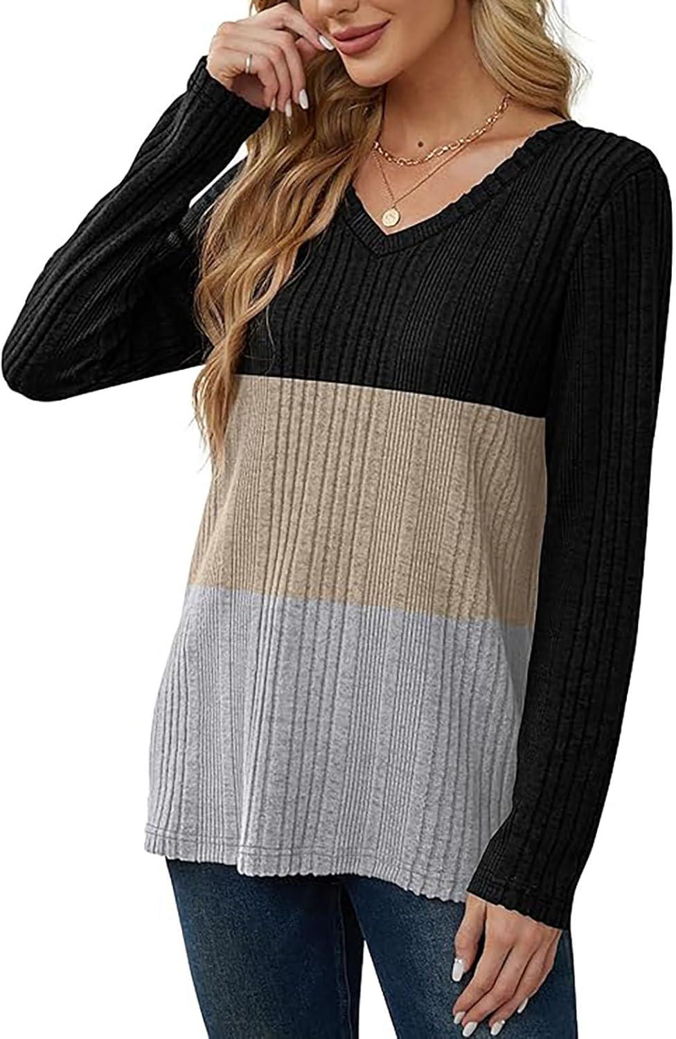 image:imageYeenily Pull Manches Longues Et CTel Col V Femme Longues en Tricot Pullover Haut Chaud Automne Hiver Tunique LGerKaki
