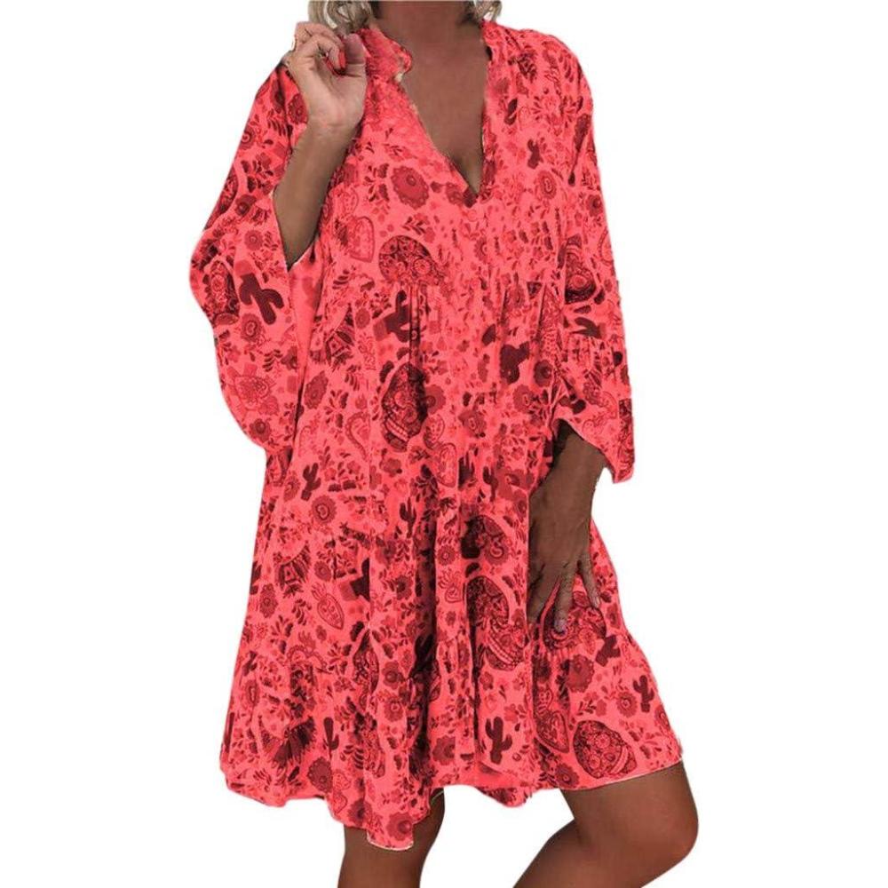 image:imageGenerisch Robe dcontracte en tricot pour femme  Robe pull  Robe dautomne lgante  Robe dhiver  Manches longues  Robe boutonne  Imprim  Col en V  Petit plus  Robe ample pour femmeRouge
