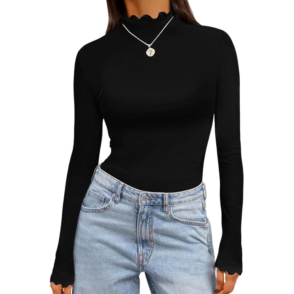 image:imageEkouaer T Shirt Femme Manches Longues TShirt Thermique Hauts Basic lgant Chemise Hiver 3pcs SXXL1pcnoir