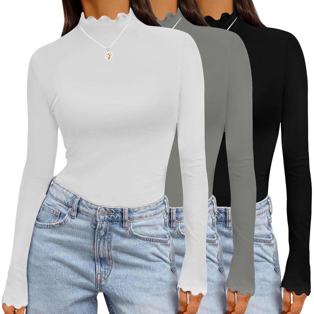 image:imageEkouaer T Shirt Femme Manches Longues TShirt Thermique Hauts Basic lgant Chemise Hiver 3pcs SXXL3pcsgp10