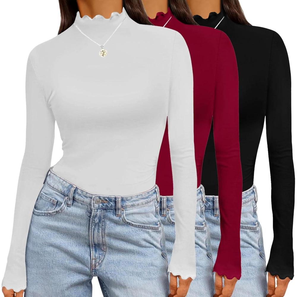 image:imageEkouaer T Shirt Femme Manches Longues TShirt Thermique Hauts Basic lgant Chemise Hiver 3pcs SXXL3pcsgp11