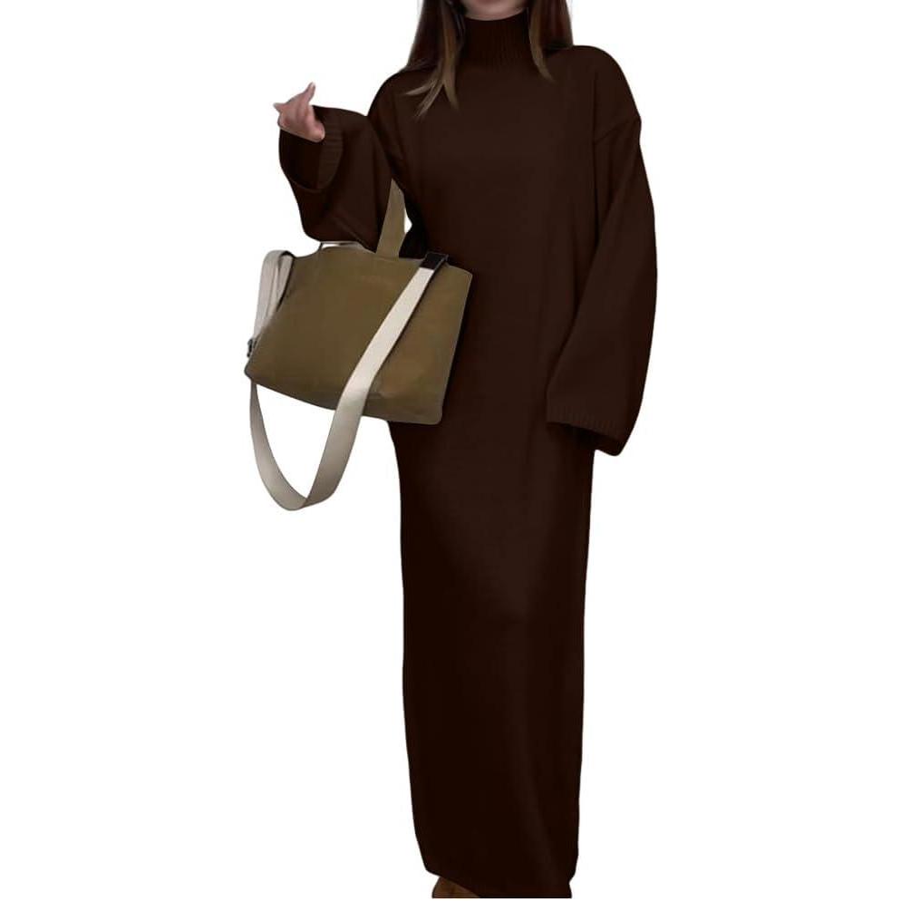image:imageMinetom Robe Pull Longue Femme Hiver Col Roul Manches Longues Maxi Robes en TricotA Marron