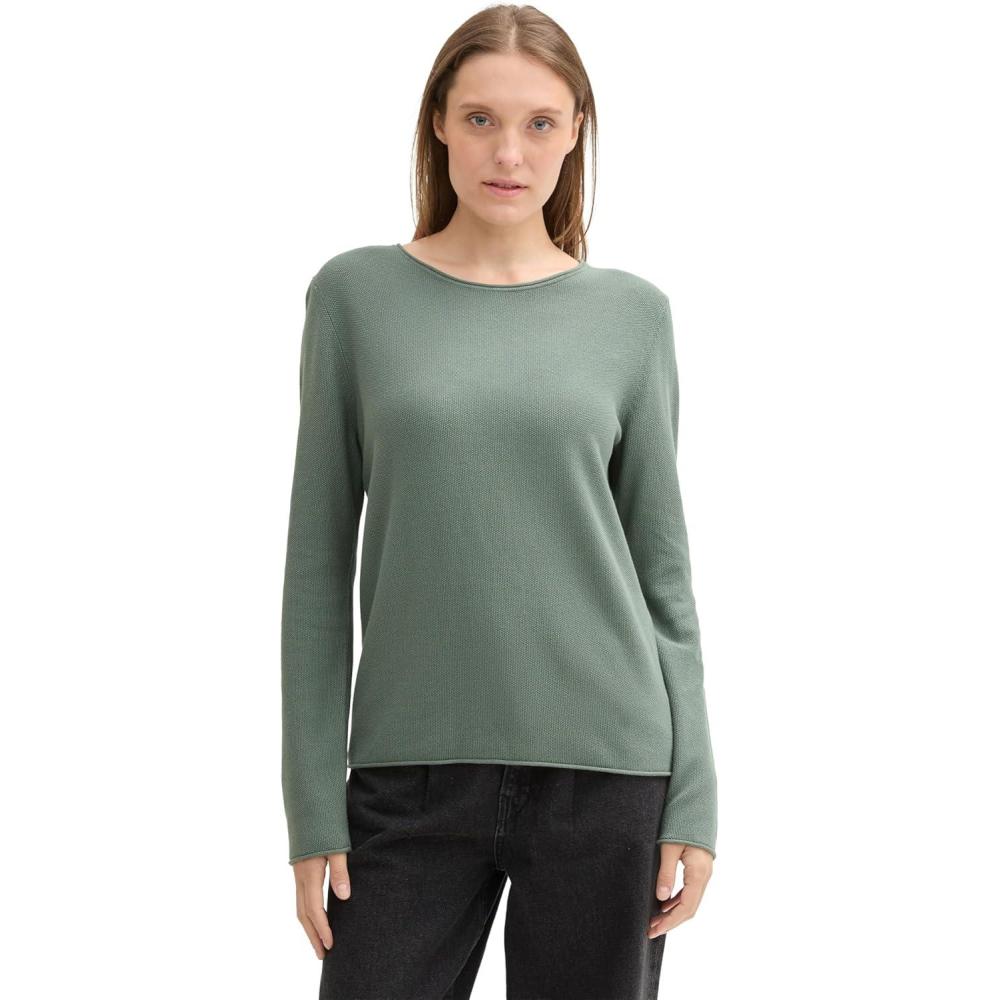 image:imageTOM TAILOR Pull Tricot En Coton Bio Femme13182 Pale Bark Green