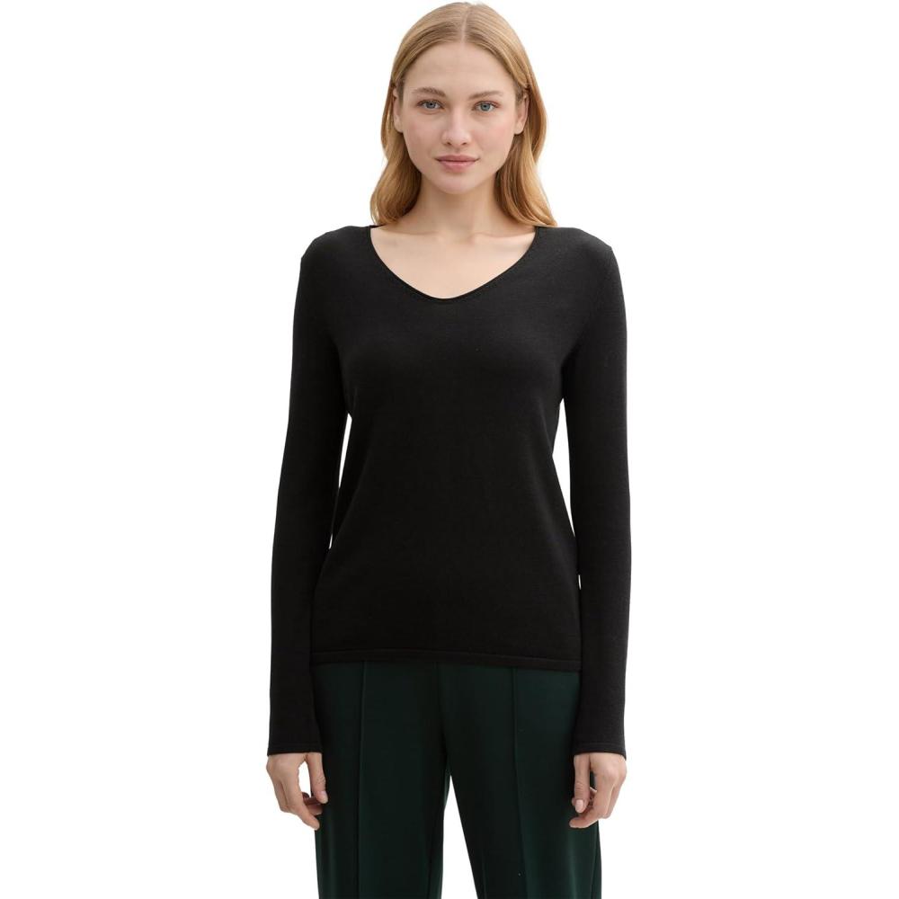 image:imageTOM TAILOR Pull Tricot En Coton Bio Femme13312 Deep Black