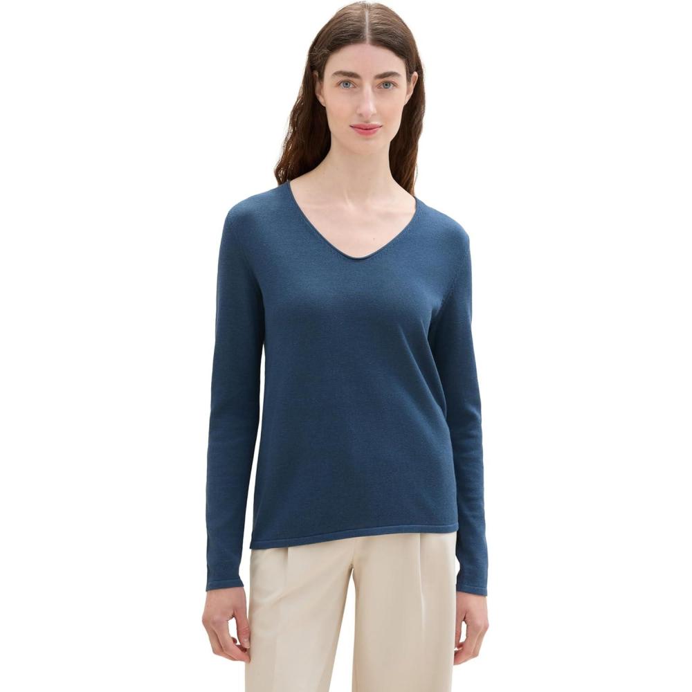 image:imageTOM TAILOR Pull Tricot En Coton Bio Femme26779 Nighttime Blue