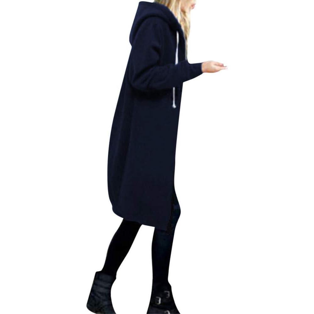 image:imageVeste capuche pour femme Cardigan long lger fermeture clair intgrale Cardigan ample dhiver chaud Grande taille Pull dcontract avec cordon de serrage Longueur genou Avec pocheNavy2