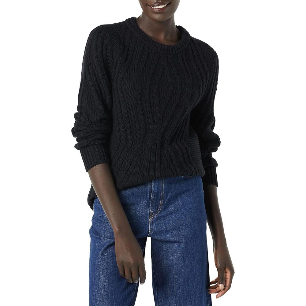 image:imageAmazon Essentials Femme Pull RasduCou Torsad 100 CotonNoir
