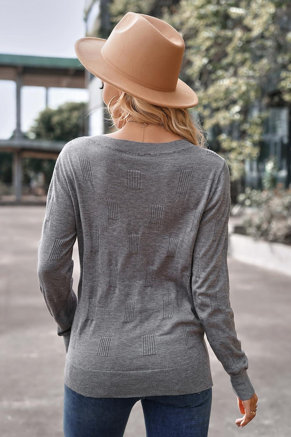 image:imageArachampCloz Pulls pour Femmes Manches Longues et col en V pour Dames Hauts tricots Pull dcontract et SolideLong Sleevegrey