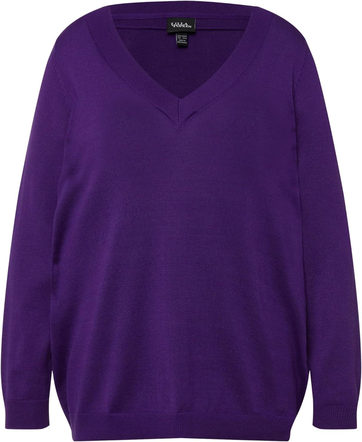 image:imageUlla Popken Femme Grandes Tailles Pull V Maille Fine Manches Longues 791606Violet