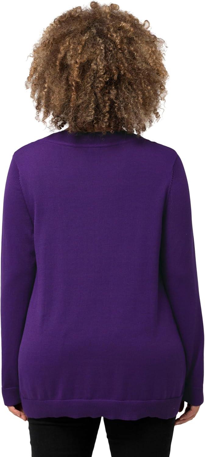 image:imageUlla Popken Femme Grandes Tailles Pull V Maille Fine Manches Longues 791606Violet