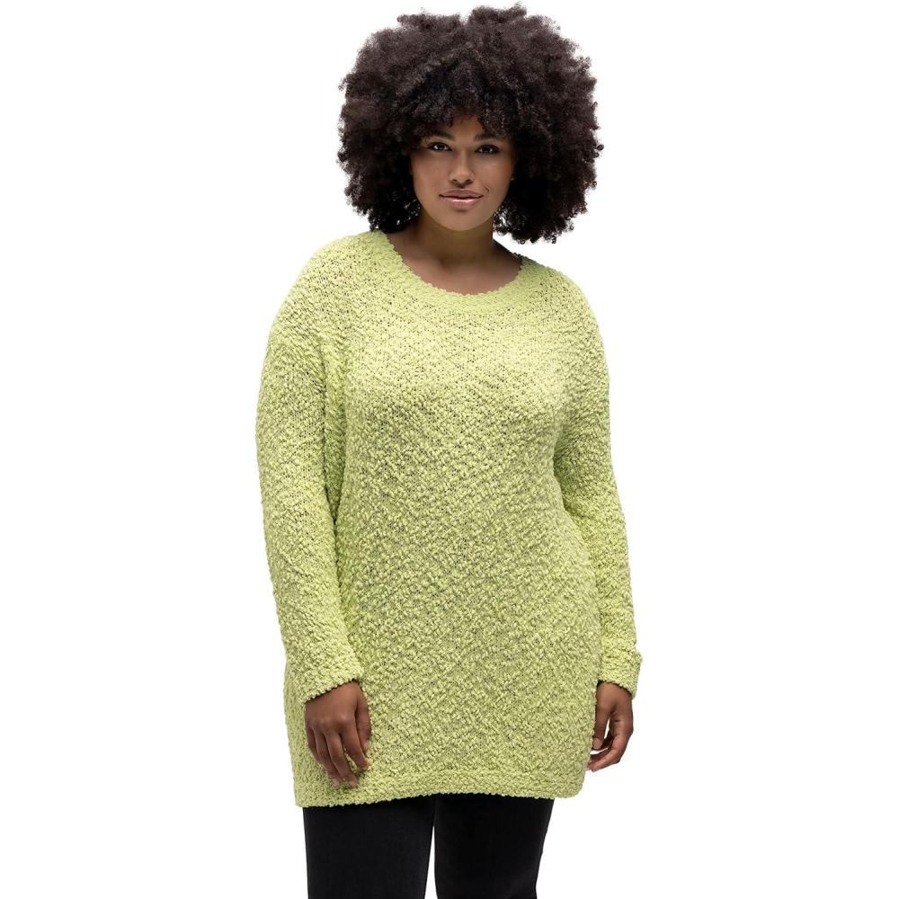 image:imageUlla Popken Femme Grandes Tailles Pull V Maille Fine Manches Longues 791606Vert Citron