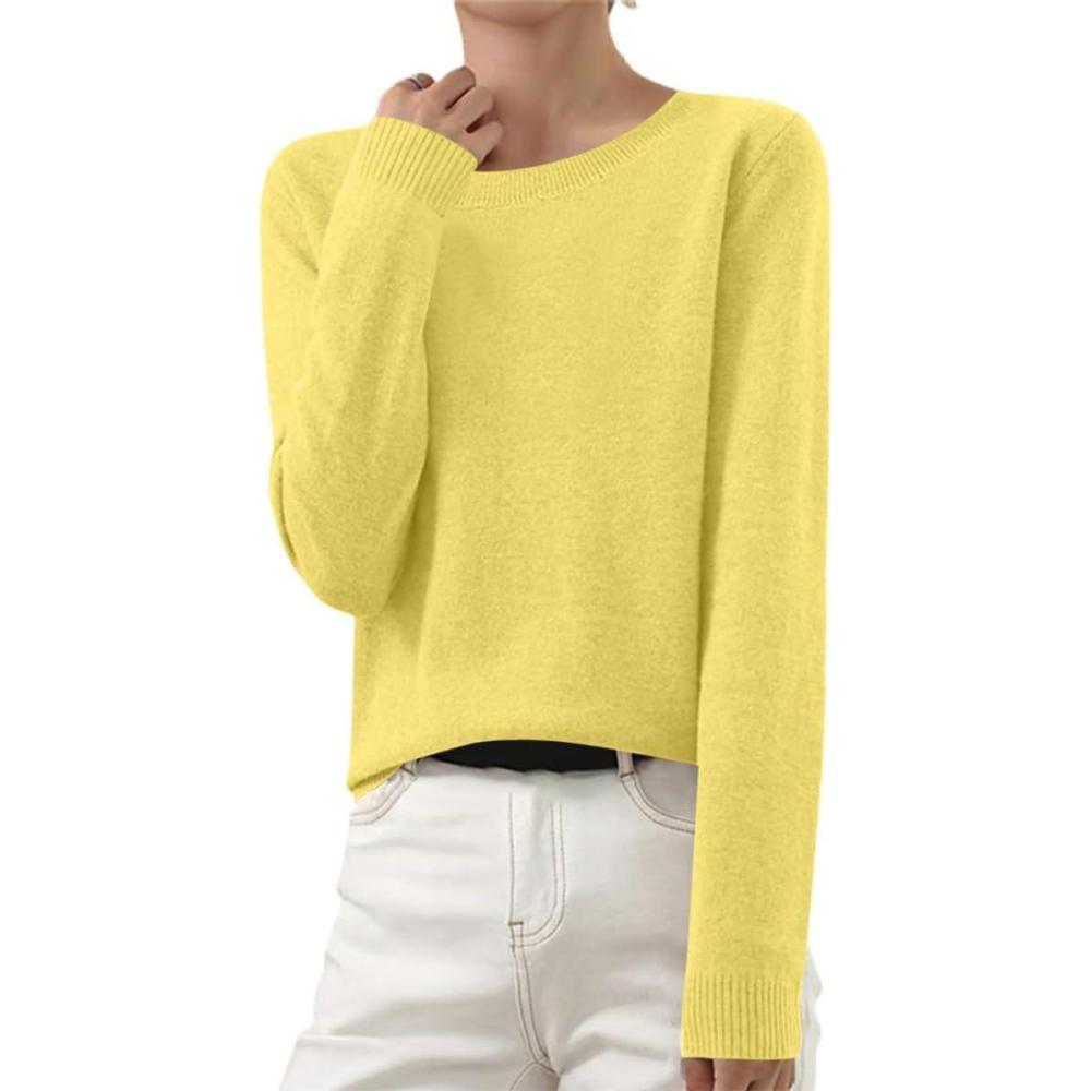 image:imageOnsoyours Pull en Cachemire pour Femme lgant Automne Hiver Chaud Col Rond Pulls Lger  Manches Longues Tricot HautA Jaune 01