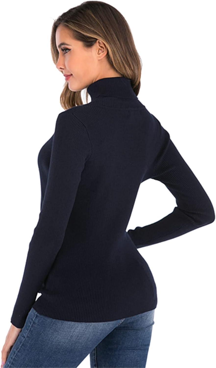 image:imagePull Femme Col Roul Tricot Hiver Chaud Thermal Ajust Moderne Serr Col Montant sousPull Basique Pullover Laine Top Haut Manches Longues Vintage Chic ConfortableBleu Marine B