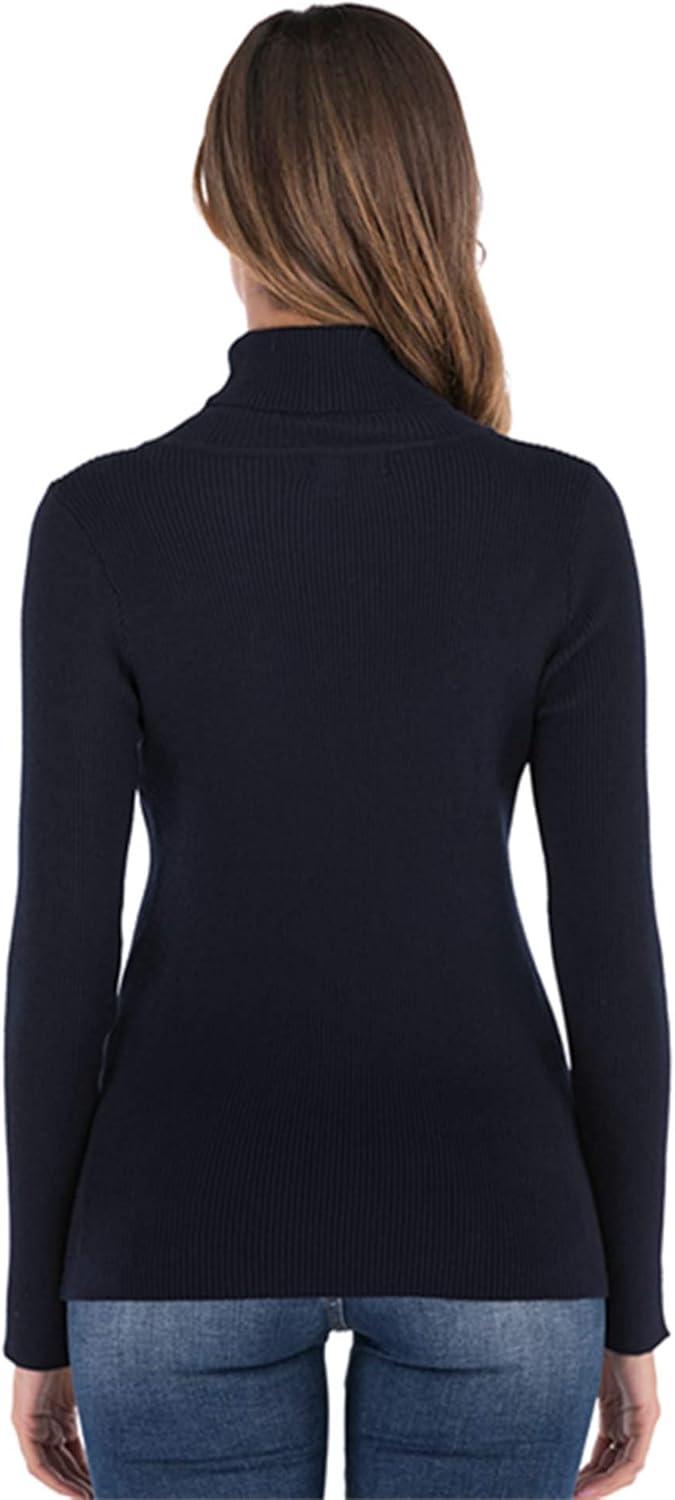 image:imagePull Femme Col Roul Tricot Hiver Chaud Thermal Ajust Moderne Serr Col Montant sousPull Basique Pullover Laine Top Haut Manches Longues Vintage Chic ConfortableBleu Marine B