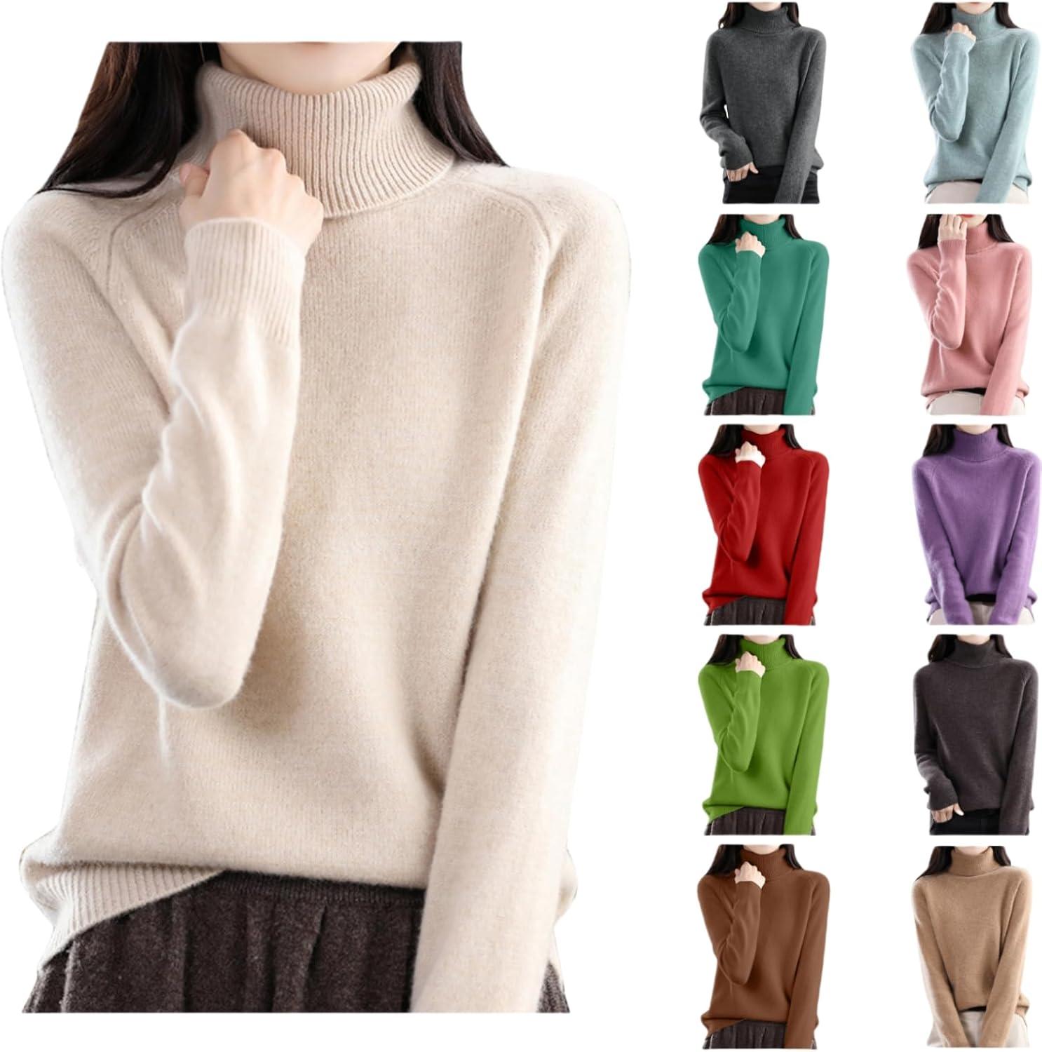 image:imagePull pour femme pull col roul pour femme pull basique lger en tricot doux col haut manches longuesVert 1